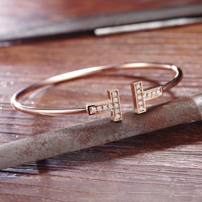 Tiffany T Wire Bracelet in Rose Gold with Diamonds