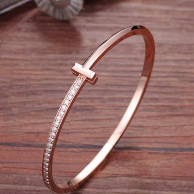 Tiffany 18k Rose Gold T1 Narrow Diamond Hinged Bangle Bracelet